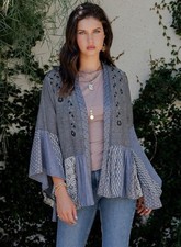 Young Threads Shades Of Blue Patchwork Chambray Boho Kimono NWT M