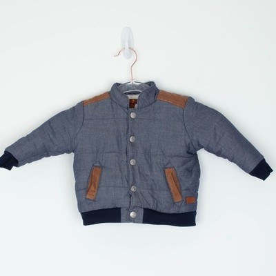 7 For All Mankind Baby Boys Chambray Puffer Jacket Corduroy Trim 12M Winter Fall