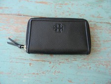 EUC TORY BURCH THEA BLACK ZIP AROUND CONTINENTAL LARGE LEATHER WALLET