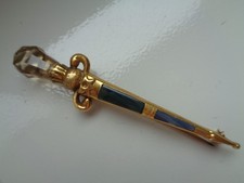 9 carat gold Scottish Dirk  Pin/Brooch with Agates & Faceted Citrine Stone