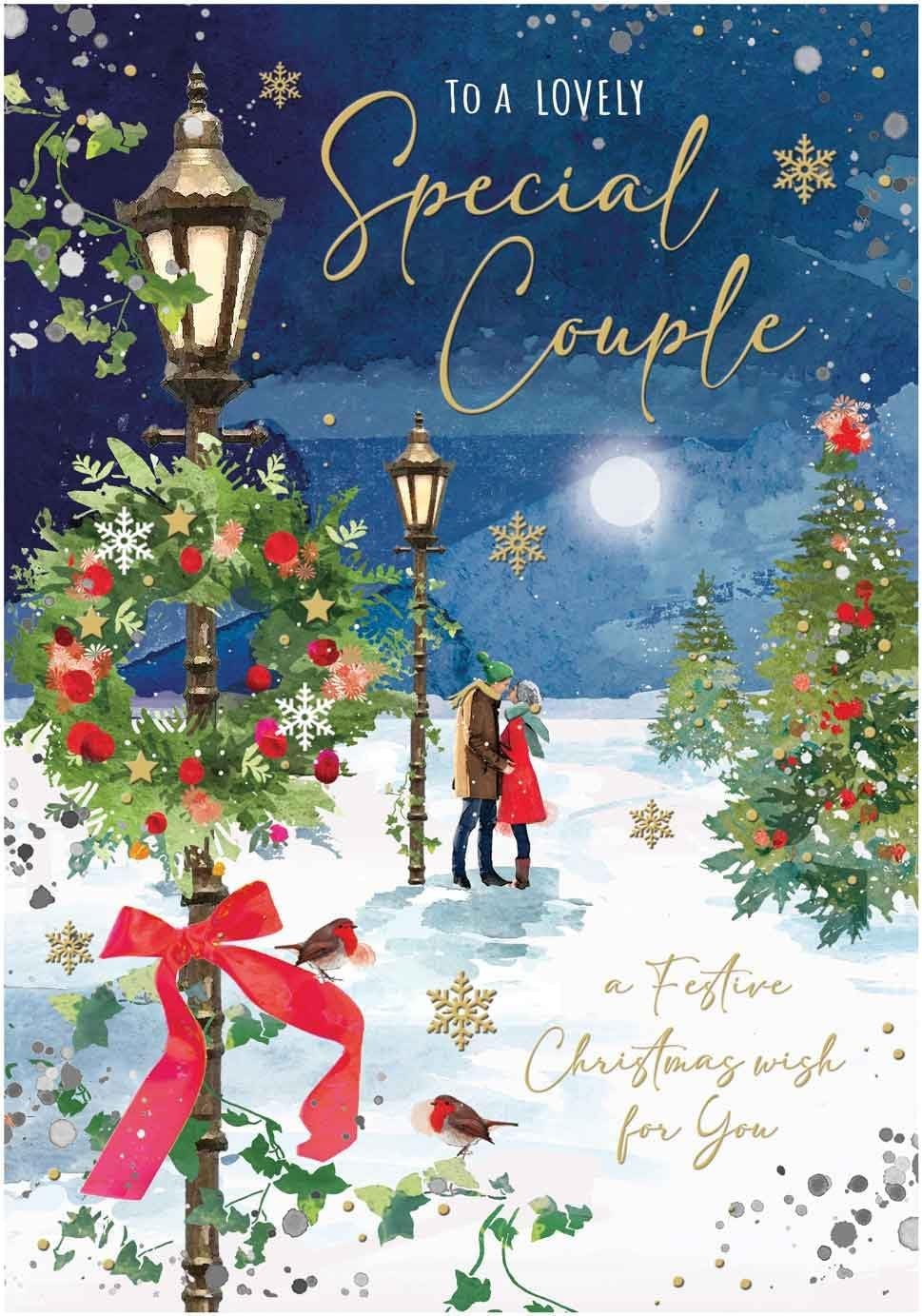 Special Couple Christmas Card - Couple Walking in the Snow - Artistic Festive D