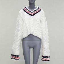 rare THOM BROWNE 2018 Runway hand knit tulle oversized varsity sweater IT36 XXS