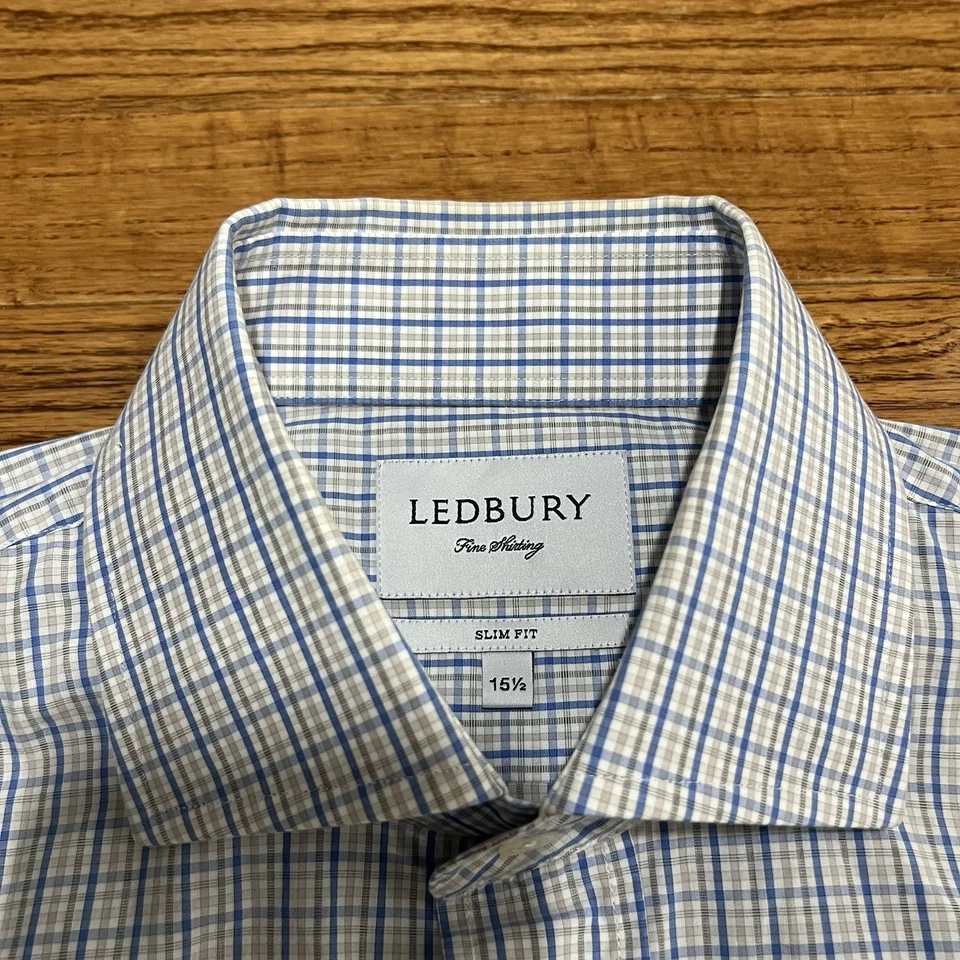 Ledbury Dress Shirt Mens 15.5 Plaid Slim Fit Preppy Button up Long Sleeve Tops - Image 3 of 4