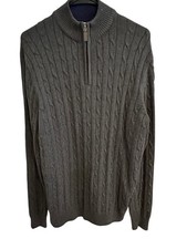Men  s Club Room Cable Knit, 1/4. Zip Sweater Large, Gray Pima Cotton