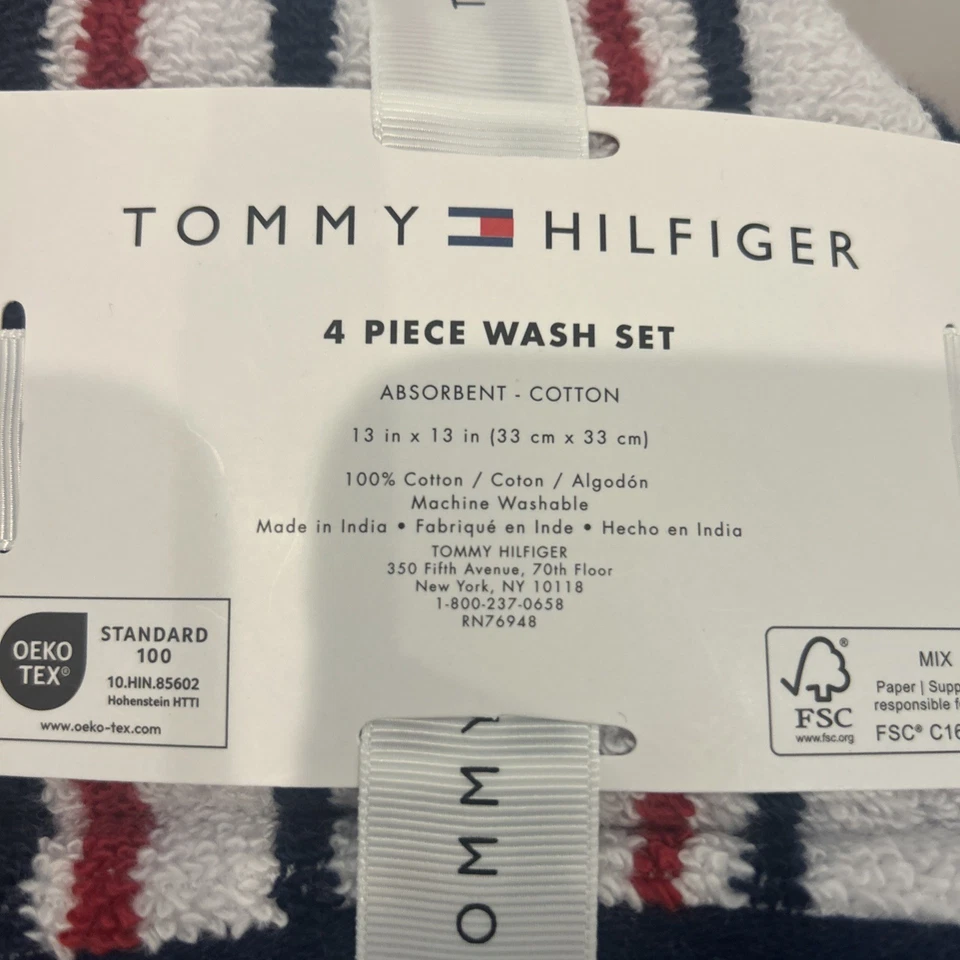 Tommy Hilfiger Juego de Toallas de 8 - 2 Baños, 2 Manos, 4 Toallitas Rojo, Blanco, Azul Foto 4 de 4