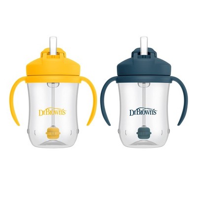 Dr Brown's Baby's First Straw Cup 9oz 2 Pack Weighted Spill Proof Dark Blue Y...