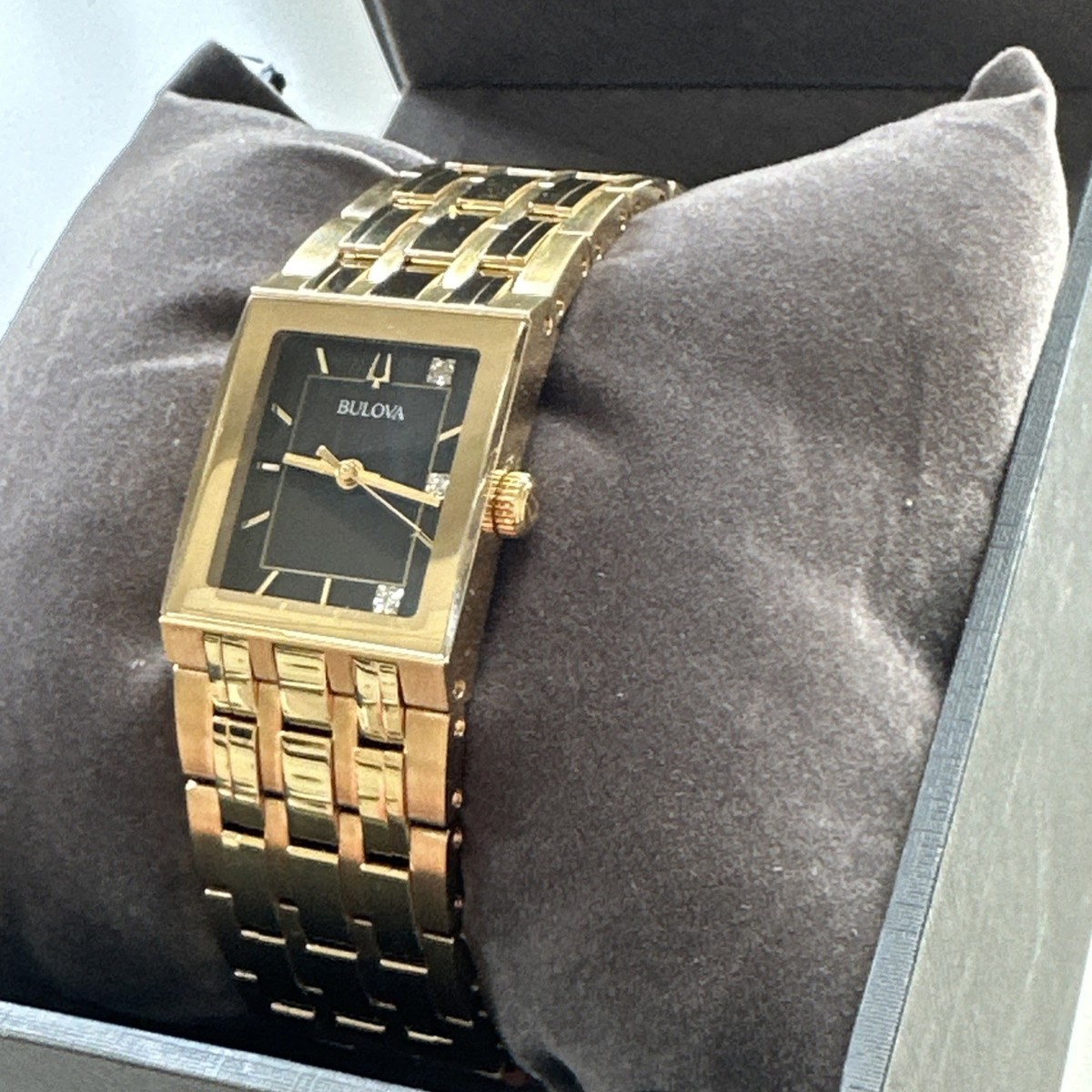 Bulova x Marc Anthony Women\'s Watch 97P167 Quadra Quartz Diamond Gold Steel Tank Amazon.com: Bulova Marc Anthony Ladies Modern Quadra Diamond  main image 3