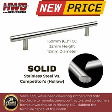 SOLID Stainless Steel Brushed Nickel T Bar Kitchen Cabinet Handles Pulls 6.3"cc