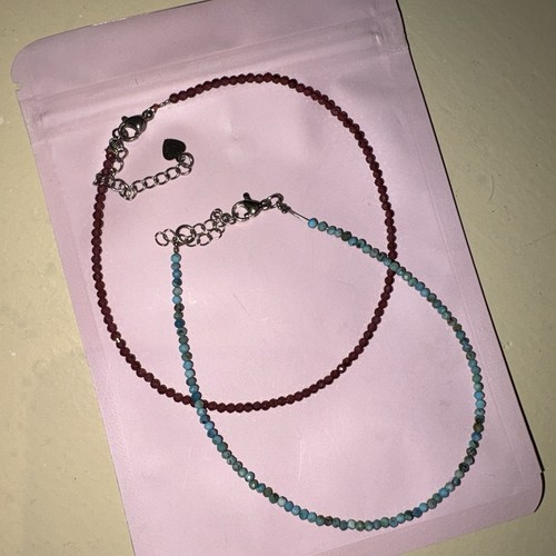 Sterling Silver Garnet & Turquoise Anklets