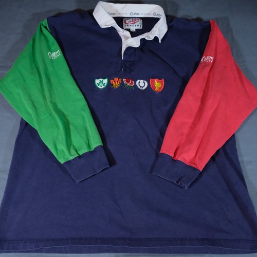 Vintage Cotton Traders 6 Six Nations Rugby Longsleeve Polo Shirt Mens XL Preppy