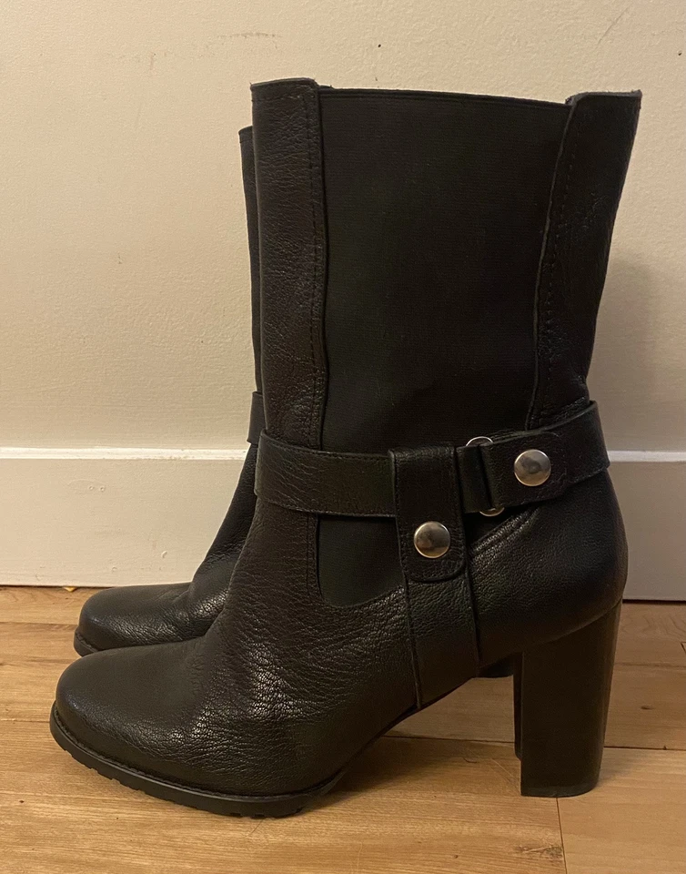 Stuart Weitzman mid calf black heeled booties