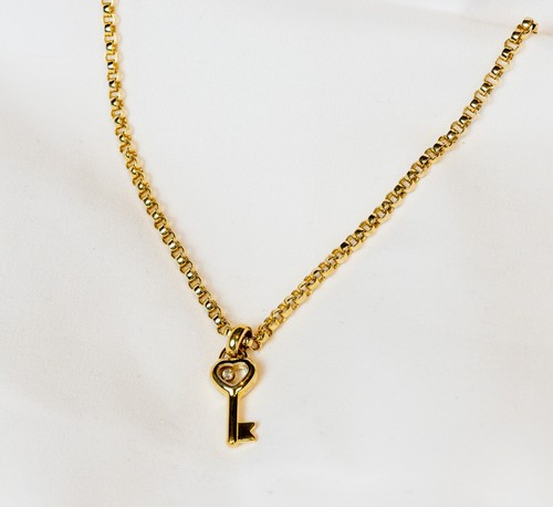 18K Yellow Gold Chopard Happy Heart Floating Diamond Pendant 16'' Necklace NEW