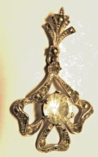 Antique LOUIS XV Style SILVER Paved MARCASSITES & CENTRAL RHINESTONES RIBBON PENDANT