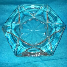 Vintage Clear Glass Hexagonal Ashtray with Faceted Six Point Star and Sunburst