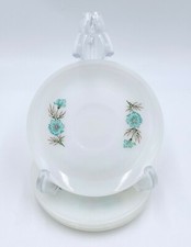 Bonnie Blue Milk Glass Coffee or Tea Cup Saucers by Fire King 50's Set of 4