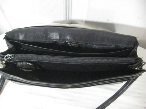 Vintage Perlina New York Black Leather Organizer Crossbody Purse Bag - Imagen 9 de 14