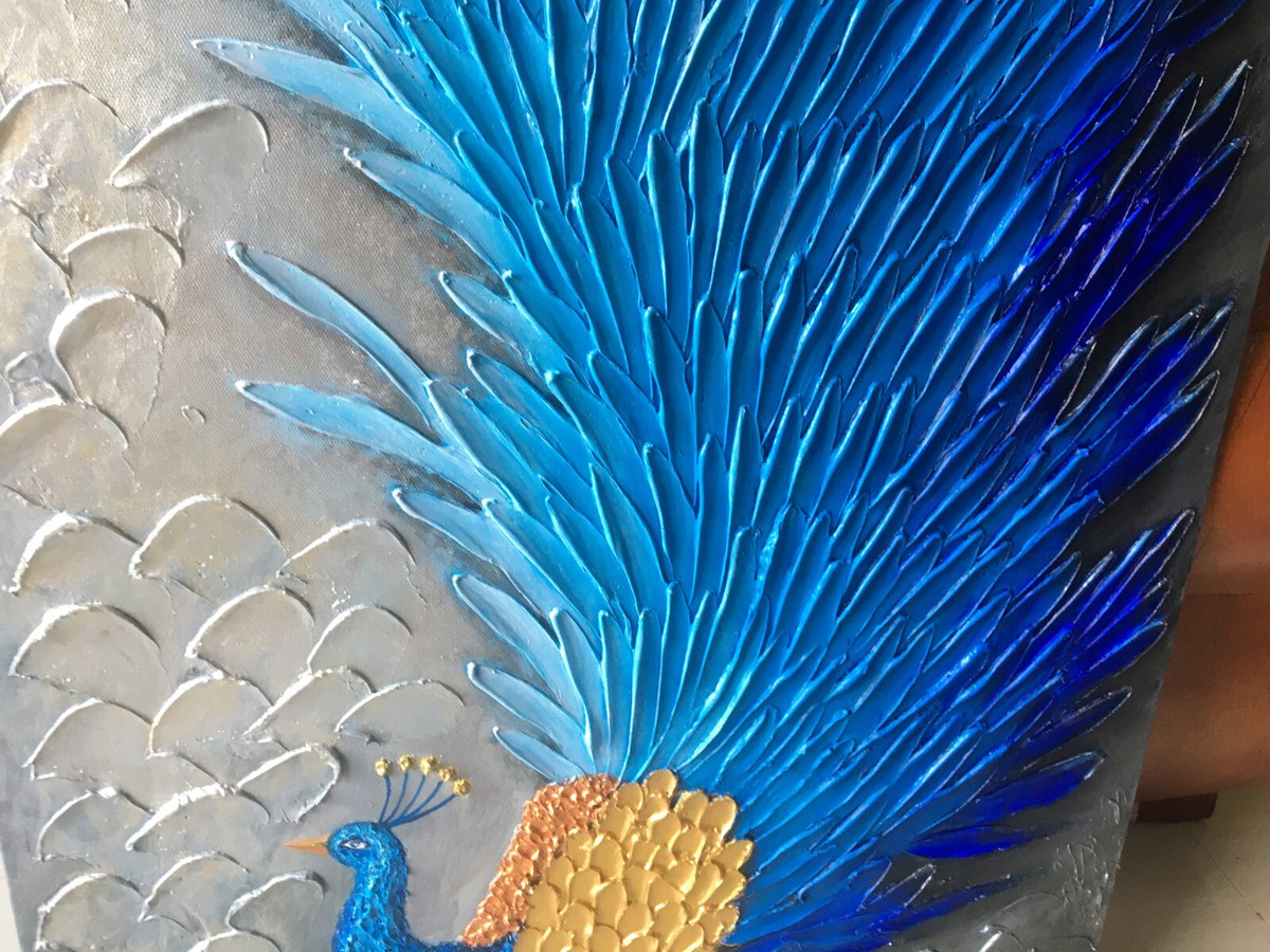 Original oil painting,Peacock painting,heavy texture,Framed Original oil painting,Peacock painting,heavy texture,Framed