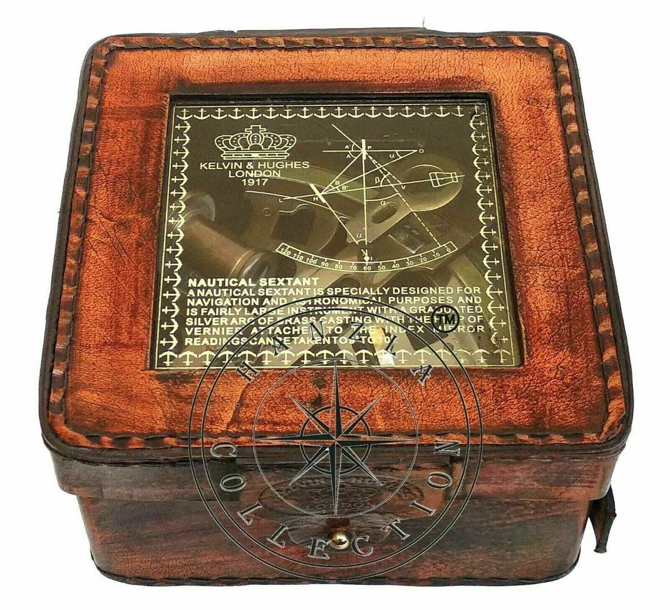 Brass Rare Nautical Brass Sextant Working Marine Vintage Leather Box Handmade - Image 3 of 4