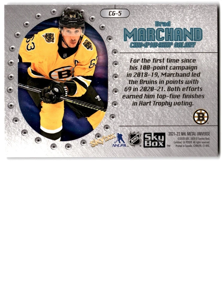 2021-22 Skybox Metal Universe Championship Galaxy Brad Marchand #CG-5 Boston - Image 2 of 2