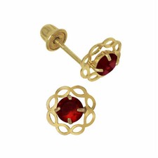 Baby Girl Garnet Birthstone Kids Stud Earrings Screw Back 14K Yellow Gold