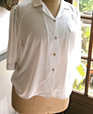 chemisier blanc manches 3/4 T 50? polyester BE - Photo 1/4