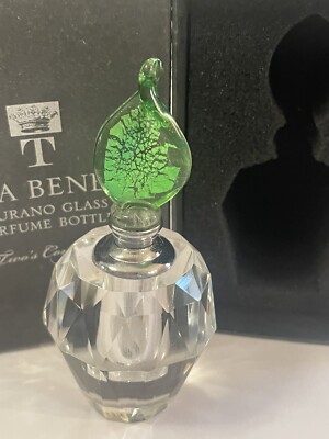 NIB Va Bene Two's Company Faceted Murano Glass Perfume Bottle Green   