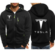 Men Hoodie Tesla Car Logo Print Design Casual Sports Zipper Fashion Clothes Gray