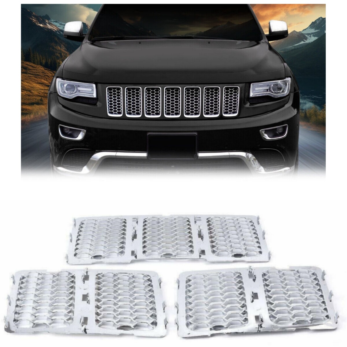 Fit For 2014-2016 Jeep Grand Cherokee Front Mesh Grille Honeycomb Insert trim