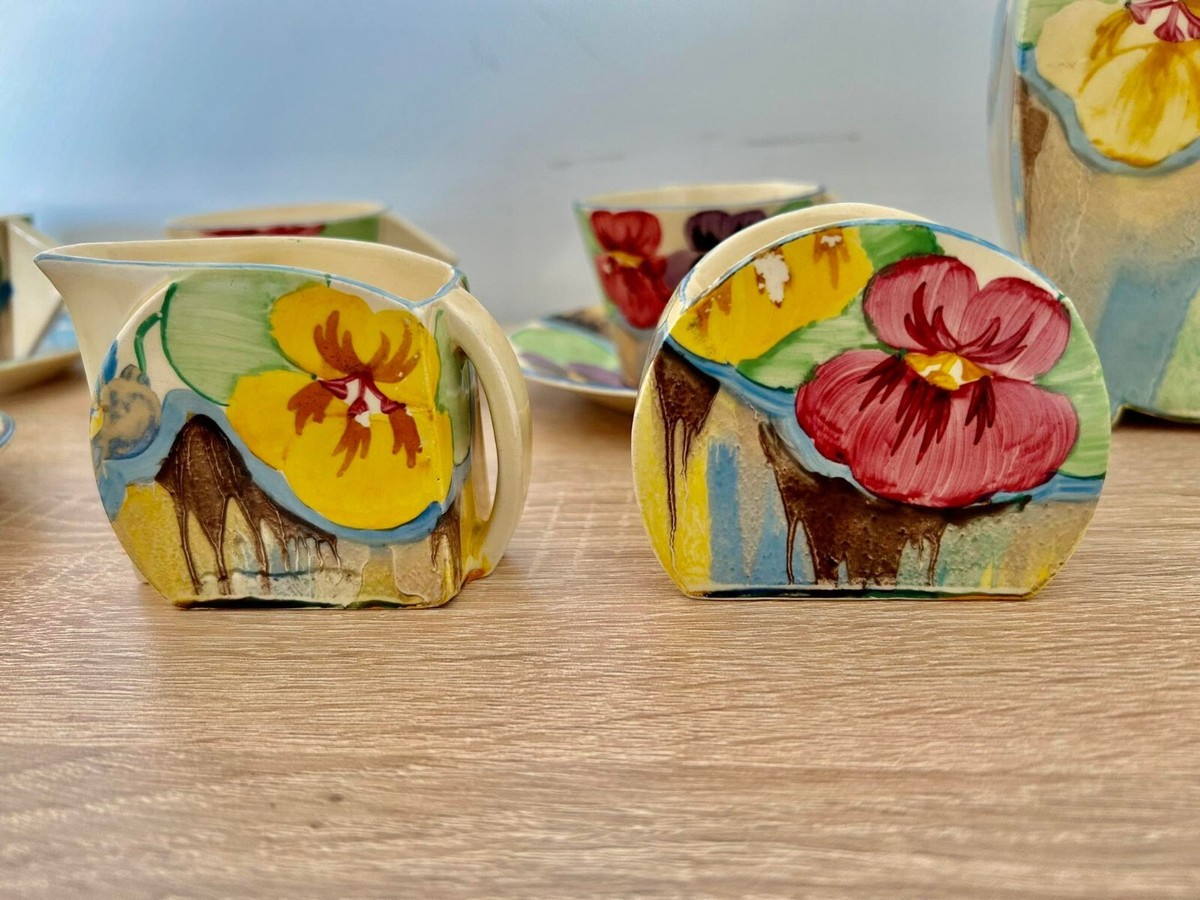 Clarice Cliff pottery Bizarre Pansies Coffee Set | eBay UK
