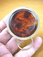 E-887 tortoise celluloid on round brass Eyeglass pin pendant ID badge holder