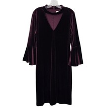 Eliza J Size 14 Burgundy Velvet V Neck Strap 3/4 Bell Sleeve Midi Zip Dress