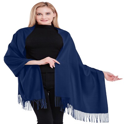 Dark Blue Thick Solid Color Design Cotton Blend Shawl Pashmina CJ - Main Image