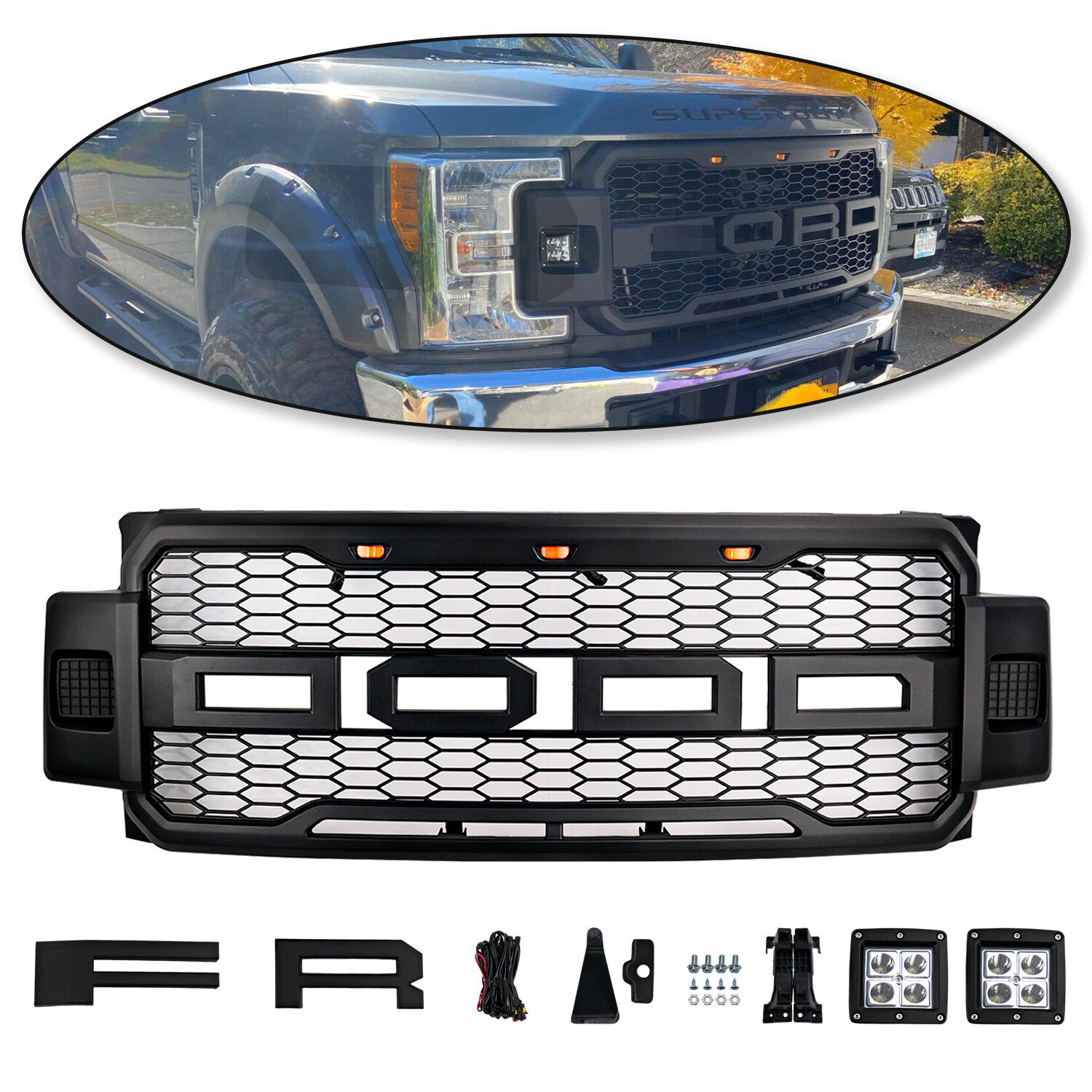 Fit For Ford F-250 F350 F450 Super Duty 2017-19 Front Grille Light w/Letters US