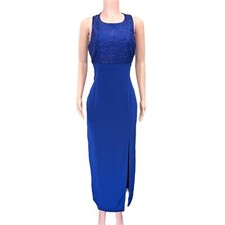 Jovani New York Blue Beaded Evening Gown Size 10, Sleeveless, High Slit