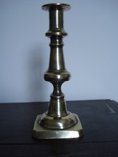 ANTIQUE 19TH C BRASS BALUSTER STEM CANDLESTICK 1