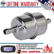 3/8" Fuel Filter InLine Hose Chrome Canister Carbureted High Flow For Chevy Ford
