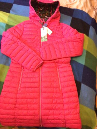 New Woman’s Joules Long Pink Padded, Hooded Coat, Size 8 - Afbeelding 1 van 3