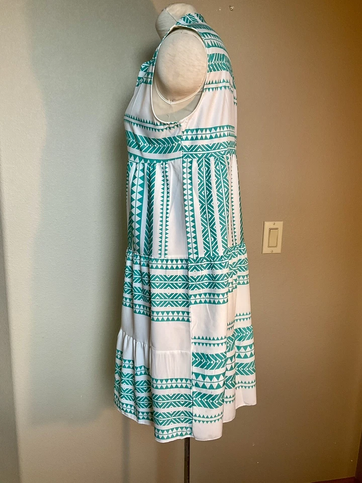 Traje de baño geométrico para mujer Vestido boho de encubrimiento Vaquera sin mangas Cuello en V Turquesa L Foto 2 de 4