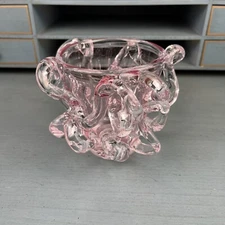 Ion Tamaian Art Glass Votive, Vase or Vessel 4.5" Pink Purple Clear Signed