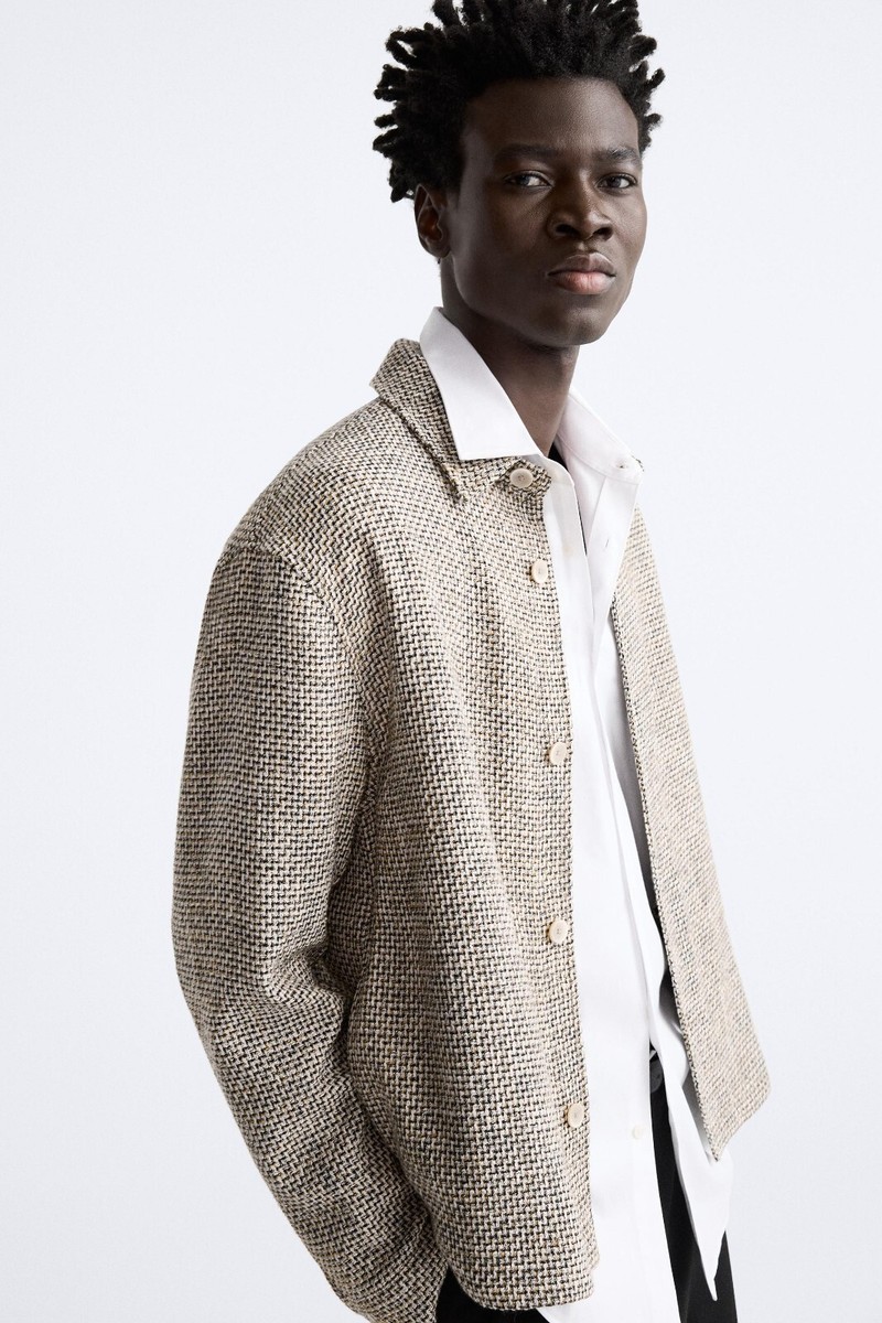 New Zara Textured Weave Overshirt S 1608/101 Brown shirt jacket