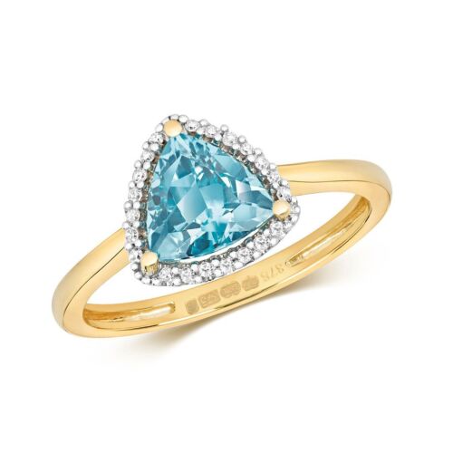 Diamond & Light Topaz Swiss Blue Ring Sizes J-Q Yellow Gold - Picture 1 of 1