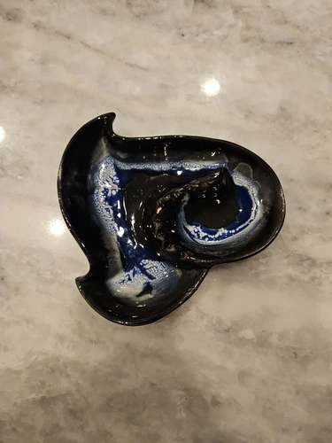 Vintage Ashtray Mid Century Modern Pottery Cosmic Black