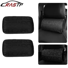 2PCS Black Fabric Headrest Pillow Supports Racing Neck Rest Seat Material