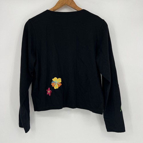 Emma Tricot Cardigan Ricamato Fiori Tropicali Nero Donna Taglia Media - Foto 7 di 8
