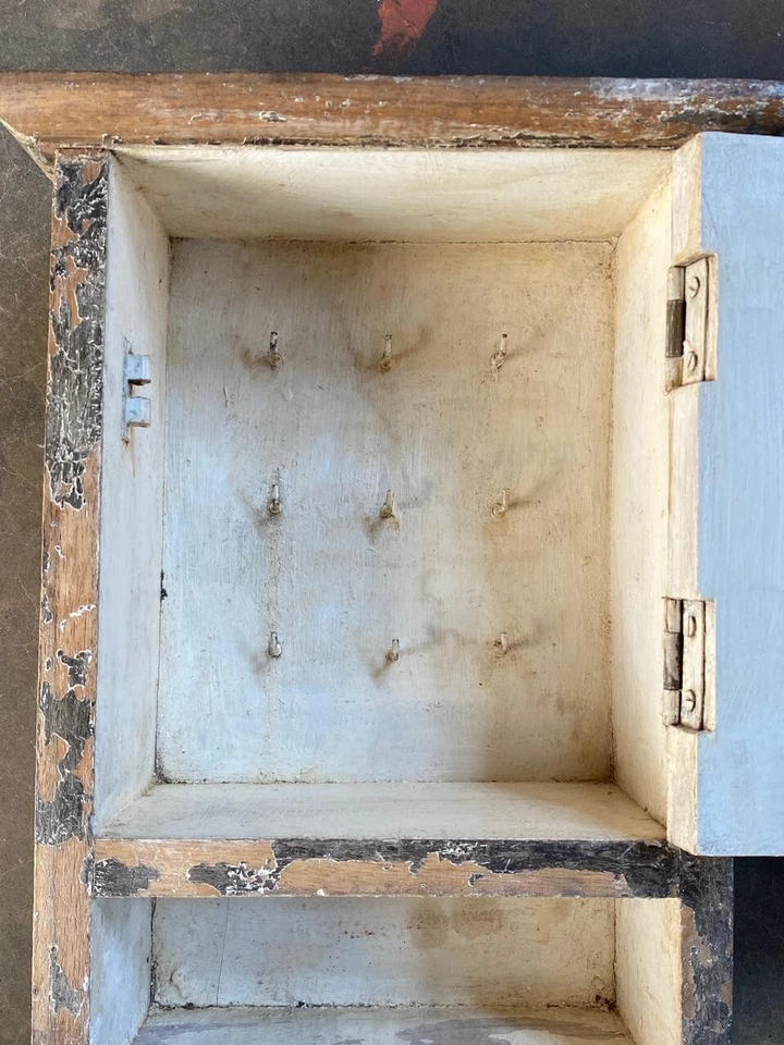 Caja colgante llave decoración pared madera vintage original antigua hecha a mano Foto 4 de 4