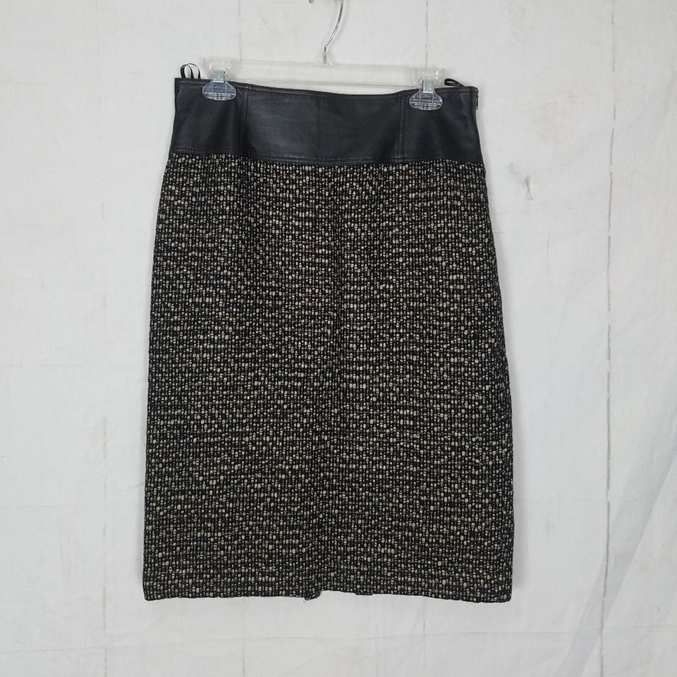 LAFAYETTE 148 NEW YORK leather tweed wool blend pencil skirt size 8