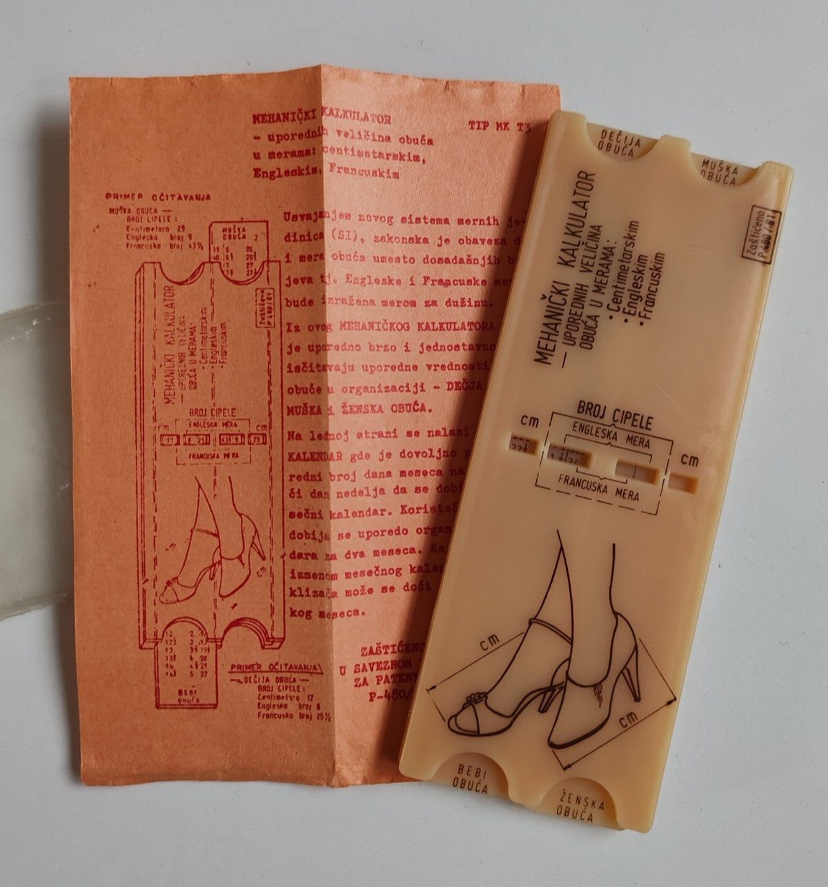 Calculadora Mehanical de bolsillo vintage tamaños de zapatos en medidas