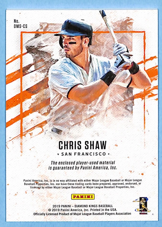 2019 Panini Diamond Kings Baseball DK Materials Chris Shaw #DMS-CS Giants RC - Image 2 of 2