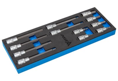 ASTA 12 Stck. 1/2 Zoll kurz & lang Sechskant-Steckschlüssel-Bit-Set 4-12 mm in EVA Schaumstoff-Einsatz Tablett