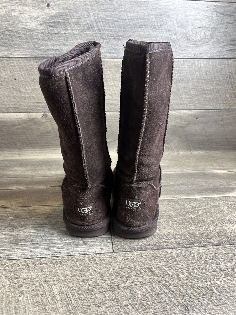 UGG Classic Tall 5815 Chocolate Brown W9 Leather Shearling Womens